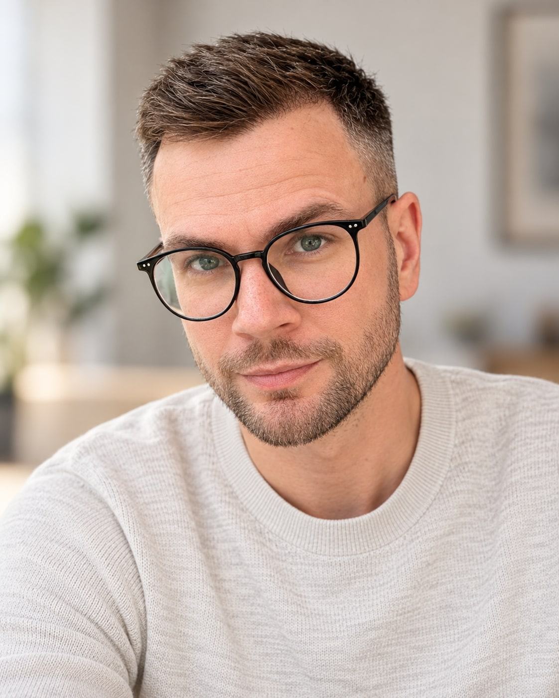 Thomas Rettenbacher, AI Workflow Architect hinter architect5: ein Mann mit runder Brille, kurzem Haar und Bart im Pullover, der freundlich in die Kamera blickt.